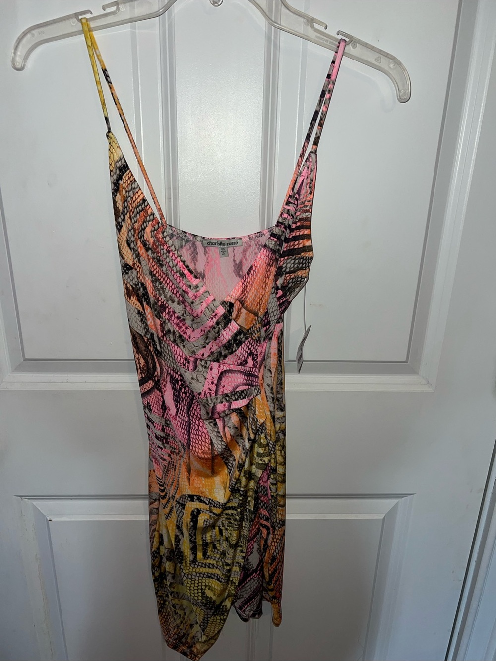 Charlotte Russe Pink, Orange & Black Snake-Print Slip Dress